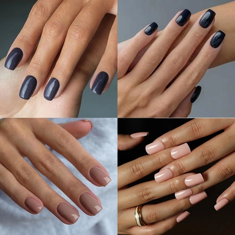 Solid Color Press On Nails Medium Square False Nails Glossy Removable Manicure Artificial Tips For Women