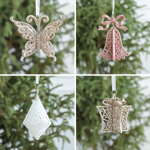 Decorazioni Appese Albero Di Natale Luccicanti PVC Torre Eiffel Campana Farfalla Caramella Scatola Regalo Arredamento Festa