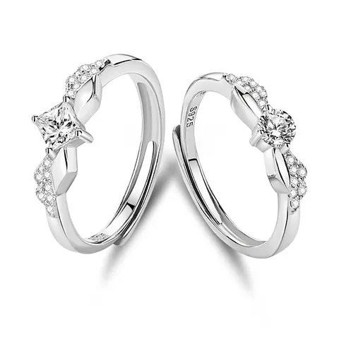 Guardian Angel Wings Couple Rings 925 Sterling Silver Adjustable Rhinestone Promise Rings For Lovers Valentine Gift Jewelry