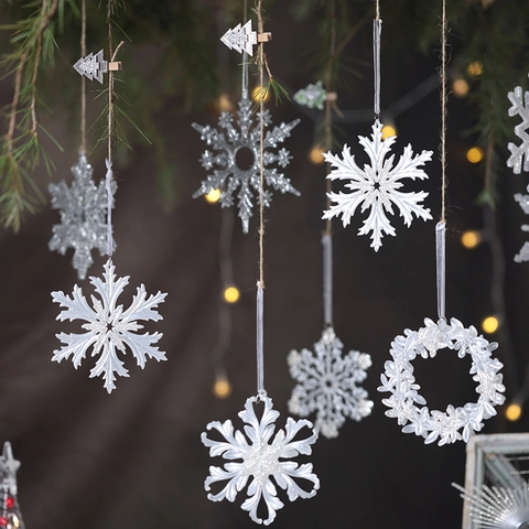 Decorazioni Natalizie Da Appendere Perla Artificial Bianca Glitter Fiocco Di Neve Renna Angelo Cigno Stella Elegante