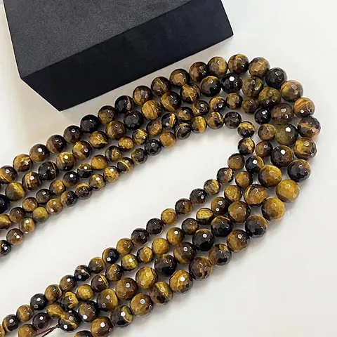 Facettierte Natürliche Gelbe Tigerauge Lose Perlen Polierte Runde Steine Für DIY Schmuckherstellung Halsketten Armbänder