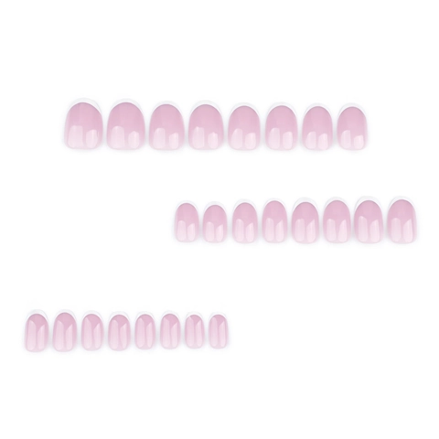 Classic French Tip Press On Nails Short Round Nude Pink White Edge Resin Artificial False Nails For Women Salon Style