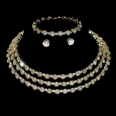 Rhinestone Jewelry Necklace Earrings And Bracelet Elegant Alloy Claw Chain Multi Layer Wedding Evening Party For Women