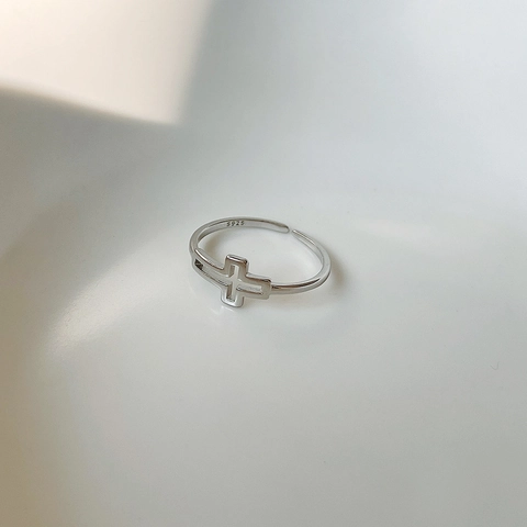 925 Sterling Silber Hohlkreuz Ring Offen Verstellbar Minimalistischer Geometrischer Finger Schmuck Damen