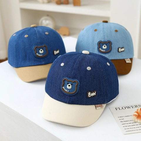 Cappello Da Baseball In Denim Per Bambini Cotone Traspirante Parasole Patch Orso Cartone Animato Regolabile