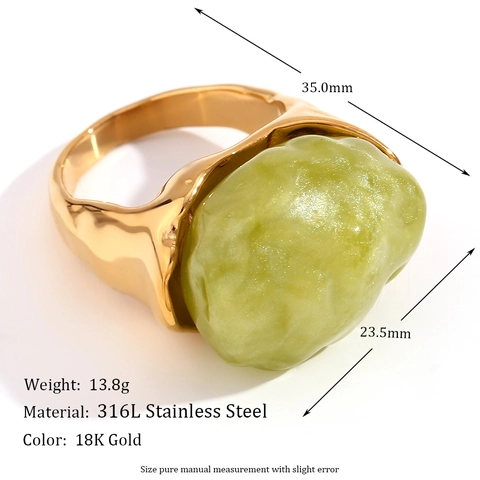 Retro Unregelmäßiger Acrylstein Edelstahl Ring 18K Vergoldet Massiver Geometrischer Statement Fingerring Für Damen Schmuck