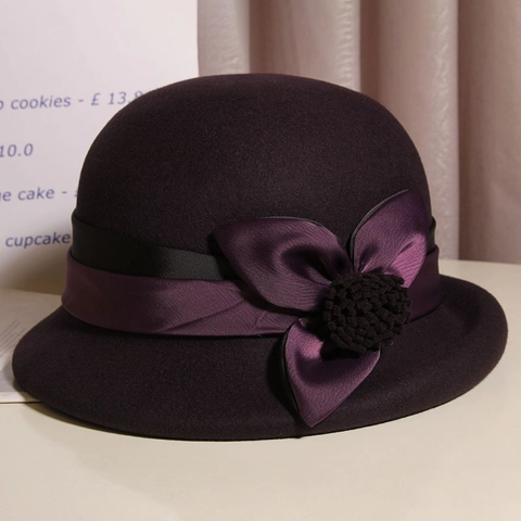 Chapeau Cloche Vintage Elégant Pour Femme En Feutre De Laine Décor De Ruban Floral Bord Roulé Style Hepburn