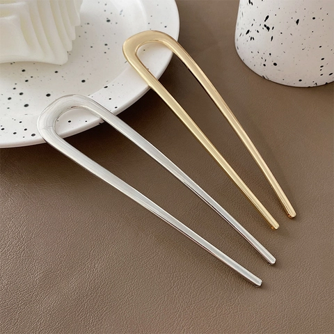 Minimalistische U-Vormige Metalen Haarspeld Legering Haarstok Voor Knot Styling Koreaanse Retro Hoofddeksel Voor Vrouwen