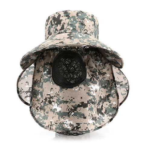Camouflage Bucket Hat With Face Mask Neck Flap Quick Dry Wide Brim Sun Protection Fishing Hiking Outdoor Men Women