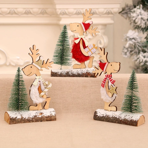 Weihnachts Rentier Ornamente Holz Rentier Figur Mit Mini Tannenbaum Kunstfell Schal Schreibtisch Deko Winter Tischdekoration