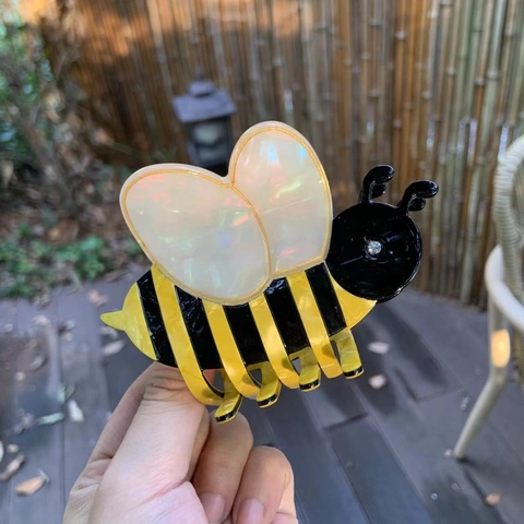 Molletta Per Capelli A Forma Di Ape Acetato Rigato Forcina Ali Iridescenti Accessori Per Acconciature Dolci Donne