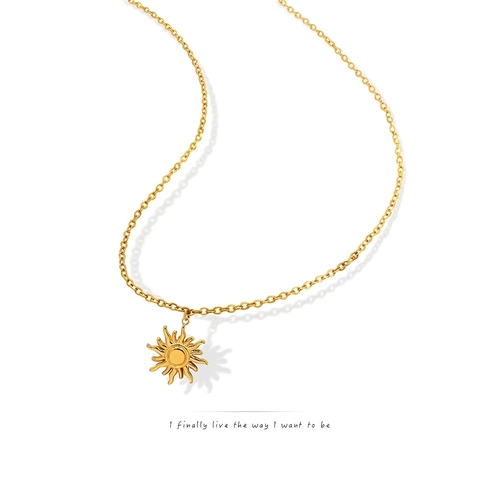 Collana Con Ciondolo A Raggi Di Sole Acciaio Al Titanio Placcato Oro 18K Gioielli Minimalisti Chic Da Donna