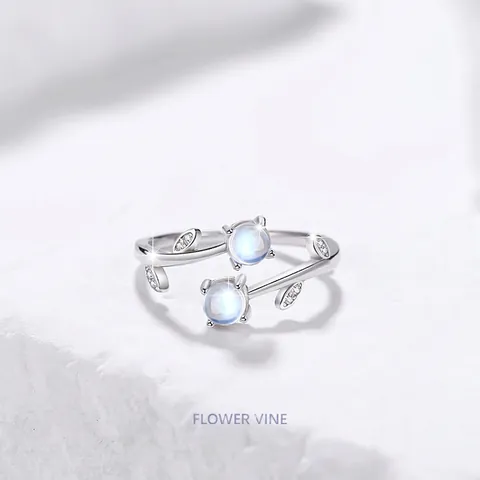 925 Sterlingsilber Blumenranke Offener Ring Für Damen Glasierter Stein Zirkonia Verstellbares Blatt Design Luxus Nischen Ring Schmuck