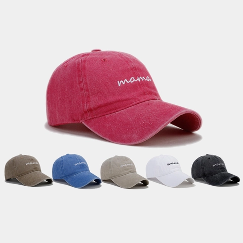 Vintage Washed Cotton Baseball Cap Mama Letter Embroidery Adjustable Soft Top Curved Brim Dad Hat For Women