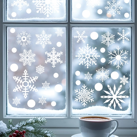 Pegatinas Ventana Navidad Copo Nieve Blanco Estáticas PVC Calcomanías Invierno Hogar Decoración Vidrio Removible Reutilizable