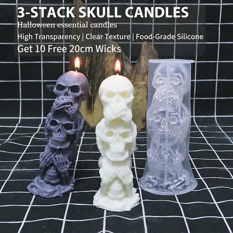 Stacked Skulls Kerzenform Silikon DIY Duftwachs Gips Halloween Gothic Party Deko
