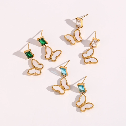 Edelstahl Schmetterling Anhänger Ohrringe Für Damen Luxus Quadrat Zirkonia Muschel Hängeohrringe Party Hochzeit Mode Schmuck