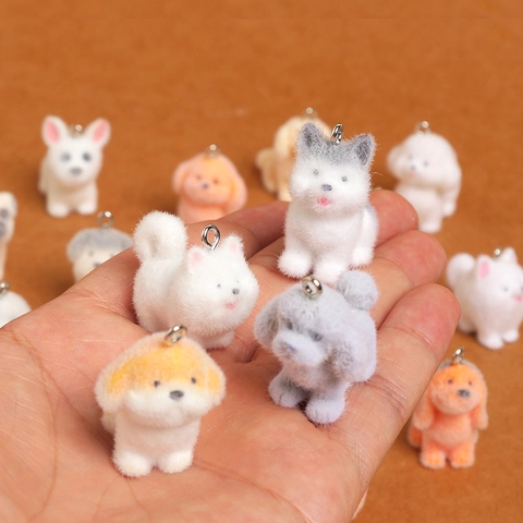 Mini Colgantes De Perro Flocado Lindos Dijes De Animales Para Bricolaje Llavero Accesorios De Bolso Joyería Realista