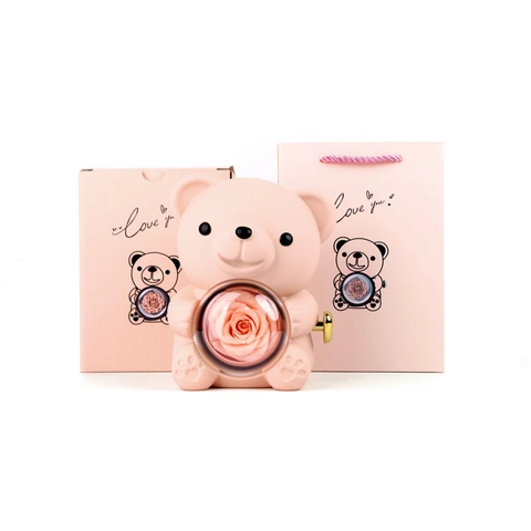 Portagioie Orso Rotante Con Rosa Stabilizzata Custodia Per Collana In Acciaio Inossidabile Regalo San Valentino