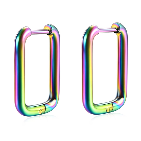Geometric Rectangular Huggie Hoop Earrings Stainless Steel U Shaped High Polished Modern Fashion Jewelry For Women