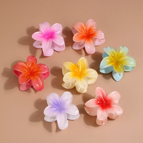 Frangipani Bloem Haarklem Hars Gradiënt Tropisch Plumeria Haarklem Zomer Strand Vakantie Accessoire Voor Dames