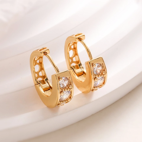 Zircon Huggie Creolen Koper 18K Verguld Minimalistische Elegante Filigraan Sieraden Voor Dames
