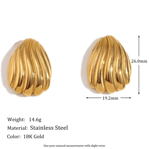 Geometric Stud Earrings 18K Gold Plated Stainless Steel With Zircon And Natural Stone Vintage French Style Women