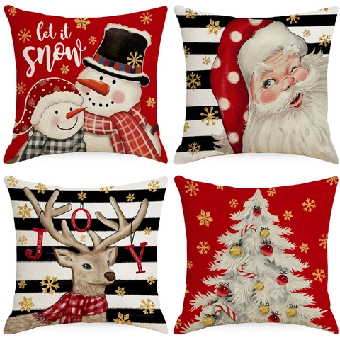 Kerst Kussenslopen Linnen Vierkant Decoratief Kerstman Rendier Sneeuwpop Patroon Home Sofa Kussenhoezen Vakantie Decor