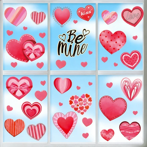 Valentinstag Herz Fenster Wandaufkleber PVC Romantisch Liebe Kuss Muster Selbstklebend Glas Dekor Home Decor