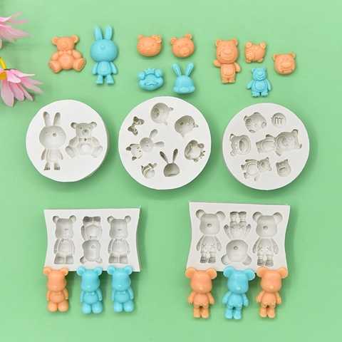 Cartoon Animal Head Silicone Molds For DIY Handmade Fondant Chocolate Baking Clay Resin Casting Bear Rabbit Shapes