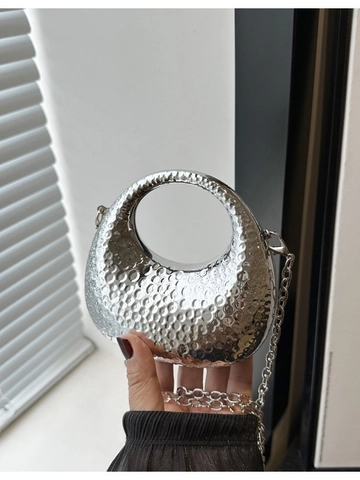 Mini Evening Bag Metallic Acrylic Hammered Texture Ring Handle Chain Strap Crossbody Party Banquet