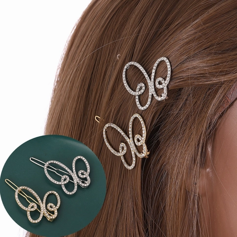 Schmetterling Haarklammern Legierung Strass Hohl Seitenhaarnadel Elegant Süßer Kopfschmuck Für Frauen Mädchen Gold Silber