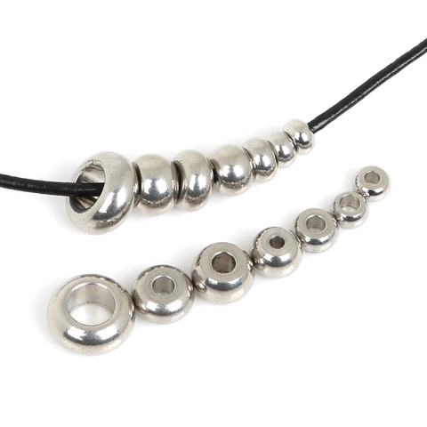 Cuentas Espaciadoras De Acero Inoxidable Cuentas Sueltas Redondas Planas Para DIY Pulsera Collar Joyería Plata Agujero Grande