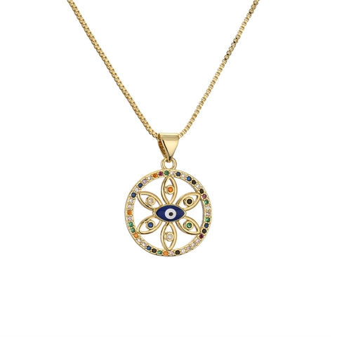 Evil Eye Pendant Necklace Copper Gold Plated Multi Color Zircon Micro Pave Enamel Boho Ethnic Trendy Jewelry For Women