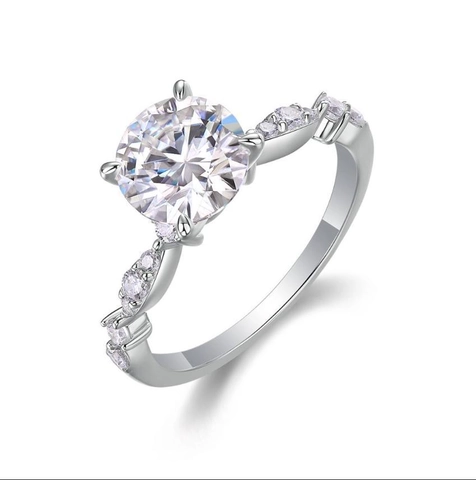 925 Sterling Silber Moissanit Verlobungsring Für Damen Luxus Rundschliff Halo Hochzeitsring 18K Vergoldet Schmuck