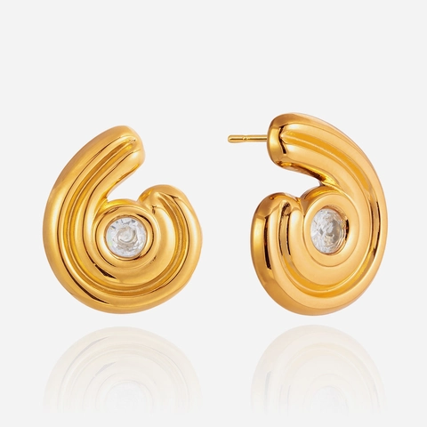 Orecchini a Bottone a Spirale in Acciaio Inossidabile Placcato Oro 18K per Donna Strass Geometrici Eleganti Gioielli Regalo