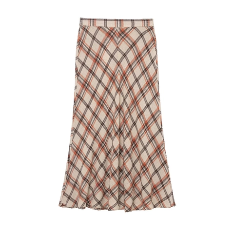 Plaid Midi Skirt High Waist A-Line Vintage Street Style Polyester Blend Elegant Casual Bottoms For Women
