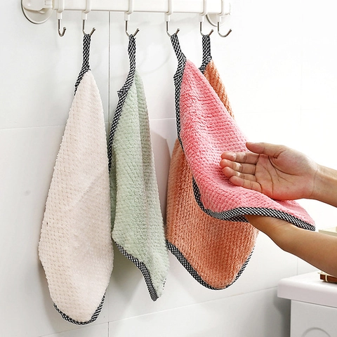 Microfiber Kitchen Cleaning Cloth Thickened Pineapple Pattern Absorbent Double Sided Dishcloth With Hanging Loop Soft Dish Towel