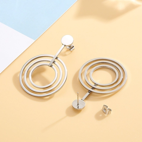 Orecchini Pendenti Geometrici A Cerchi Concentrici In Acciaio Inossidabile Minimalismo Gioielli Di Moda Per Donne