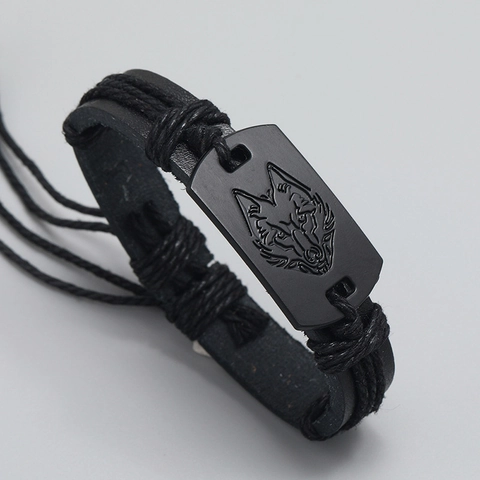 Men Multilayer Woven Bracelet PU Leather Hemp Rope Alloy Wolf Head Adjustable Punk Vintage Jewelry