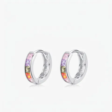Orecchini A Cerchio Huggie In Argento Sterling 925 Con Zirconia Cubica Arcobaleno Gioielli Eleganti Da Donna