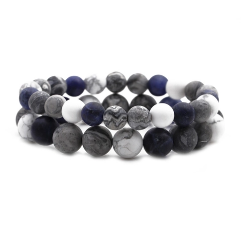 Pulseras De Cuentas De Piedra Natural Textura De Mármol Azul Mate Minimalista Geométrico Joyería Regalo Para Hombres Mujeres