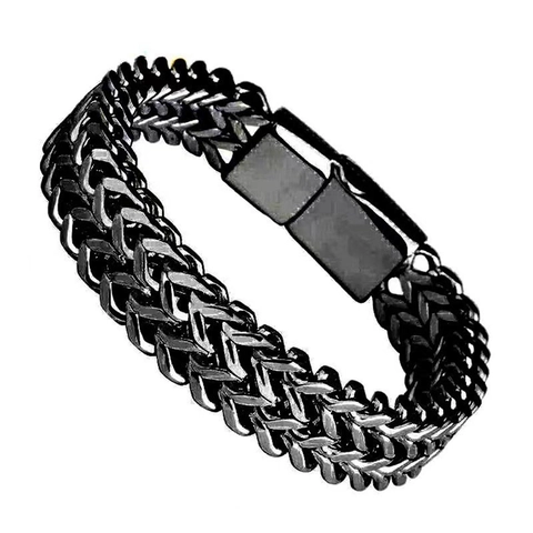 Men Woven Chain Bracelet Stainless Steel Double Row Braided Dragon Bone Magnetic Clasp Punk Hip Hop Jewelry
