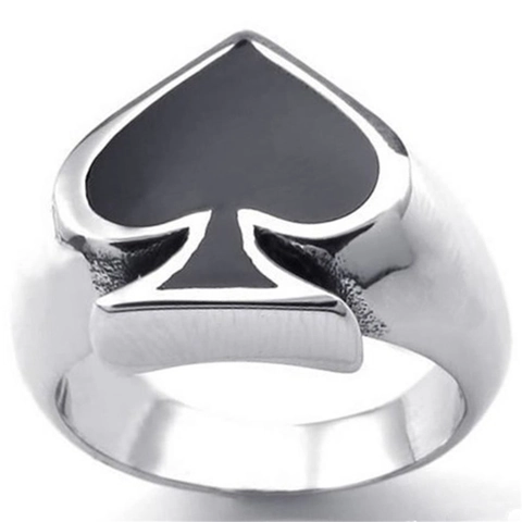 Spade Ace Poker Symbol Ring 316L Stainless Steel Black Enamel Drip Glue Polished Punk Rock Retro Jewelry For Men Women