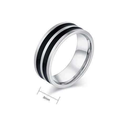 Minimalist Band Ring Stainless Steel Black Enamel Striped Geometric Fashion Jewelry Accessory For Men Women Unisex