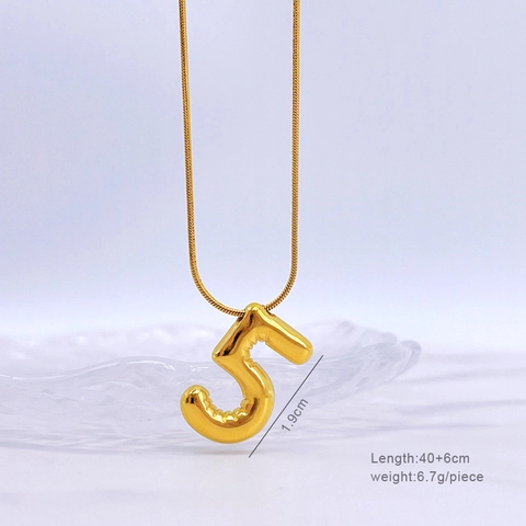 Collier Pendentif Nombre de Ballon en Acier Inoxydable Minimaliste Plaqué Or 3D Puffy Chaîne Serpent Bijoux pour Femmes