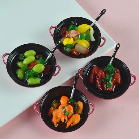 Modèle Nourriture Miniature Sauté PVC ABS Plastique Mini Wok Pelle Accessoire Maison Poupée Cuisine Enfant Jouet Imitation Simulation