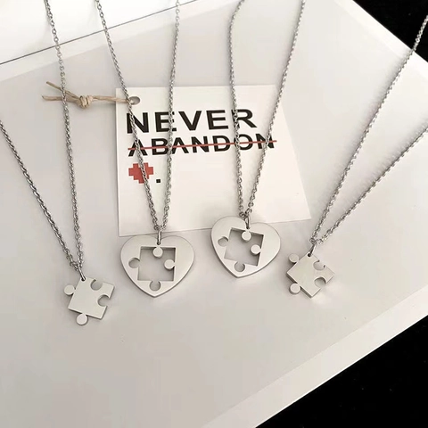Collar A Juego Con Pieza De Rompecabezas De Corazón Acero Inoxidable Colgante De Empalme Entrelazado Para Parejas Amigos Estilo INS Joyería Minimalista