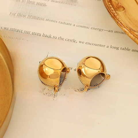 Pendientes Aro Tipo Domo Oro 18k Acero Titanio Diseño Geométrico Minimalista Forma U Para Mujer Pulido Espejo