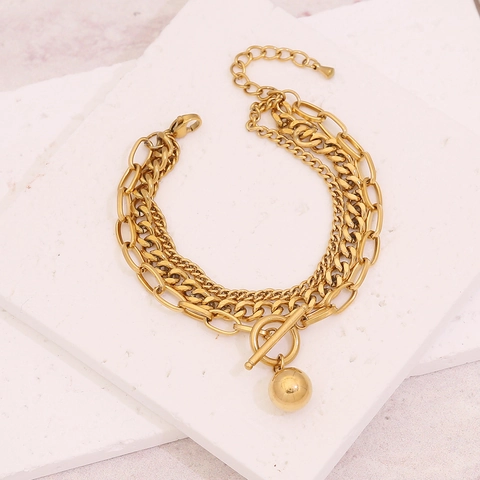 Multi-Layer Kette Armband Damen Edelstahl Hip Hop Dicke Glieder Steuerrad Anker Münze Sonne Anhänger Verstellbar